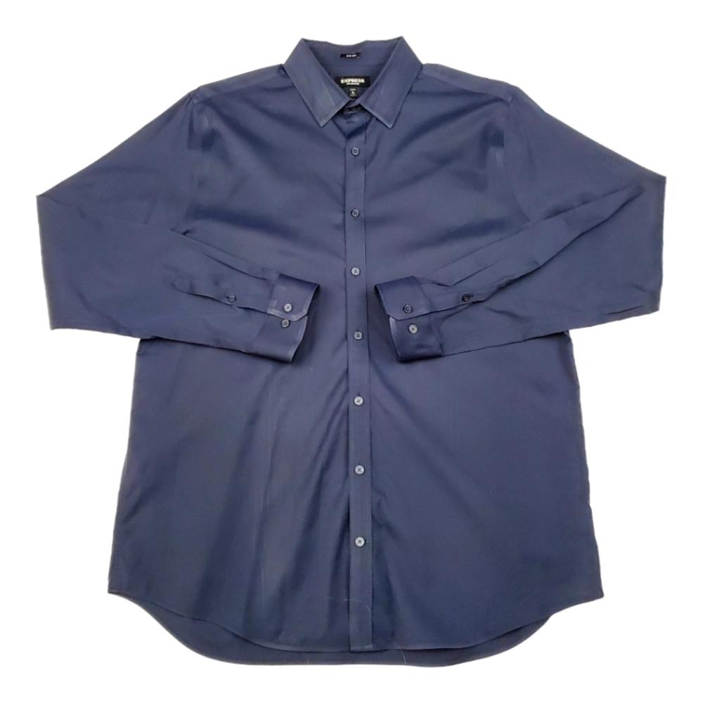 Men's Express Extra Slim Button Down Long Sleeve Dress Shirt XL 17 1/2 Dark Blue
